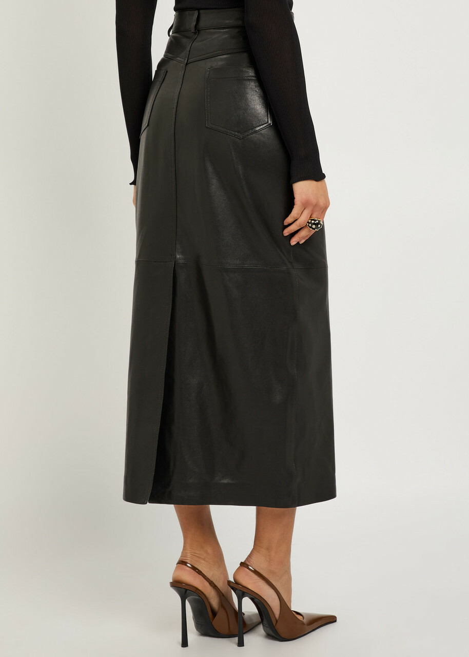 Nour Hammour Ghalia Panelled Leather Midi Skirt Black