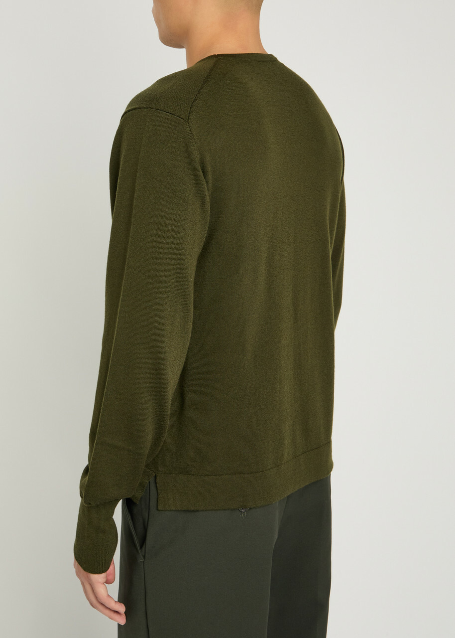 Officine Générale Knit Merino Wool Jumper Khaki
