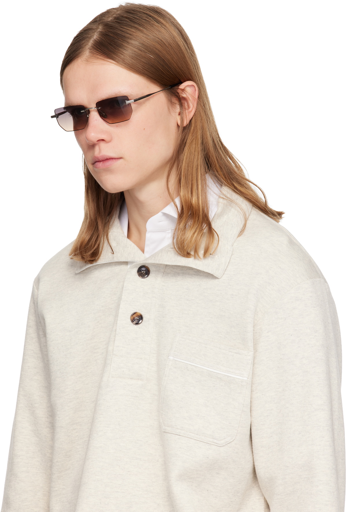 Tom Ford Silver Rimless Sunglasses with Black Tips SQUARE TITANIUM AND HORN SUNGLASSES | TOM FORD Fashion main image 2