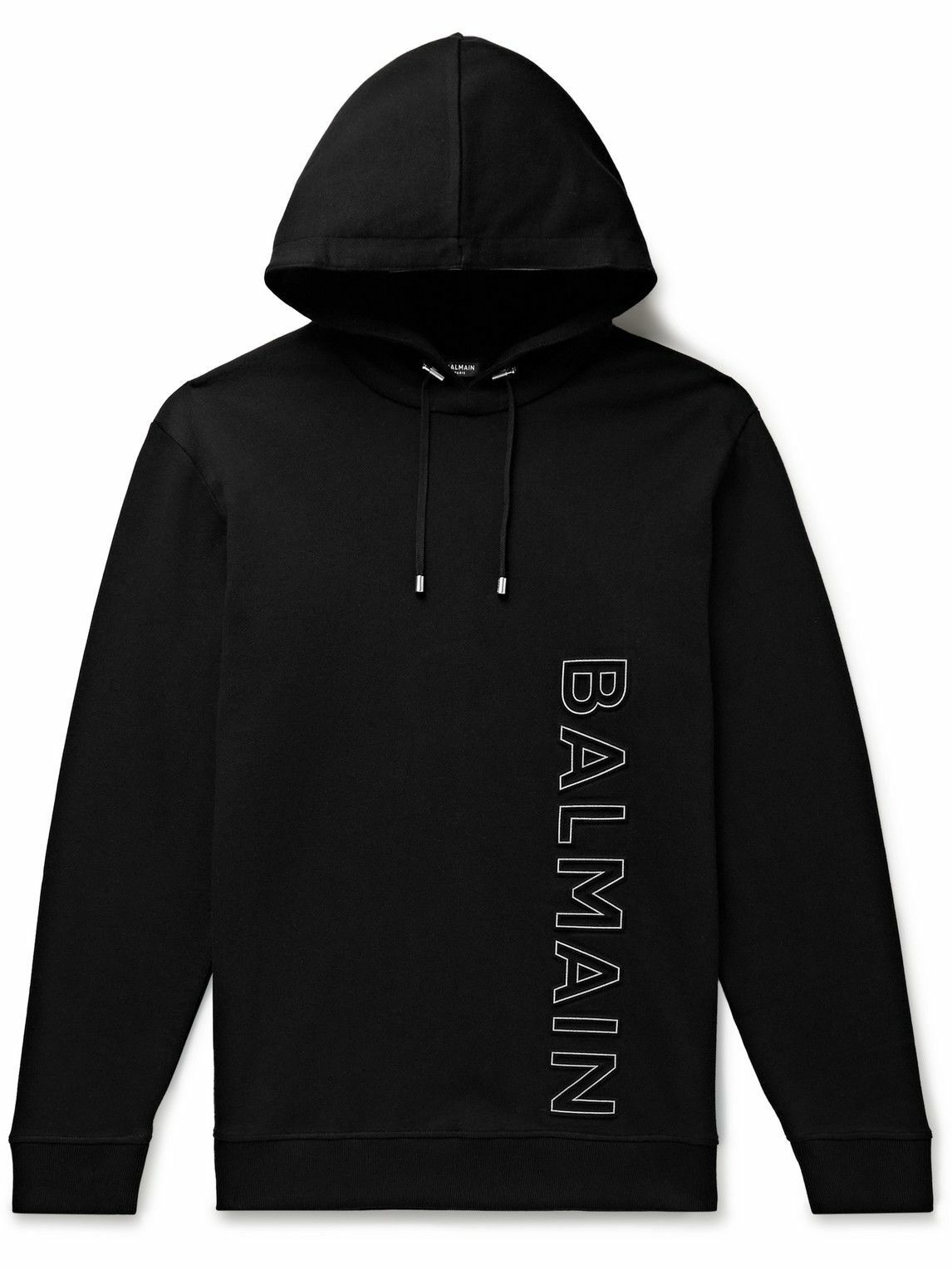Balmain - Reflective Logo-Embossed Cotton-Jersey Hoodie - Black Balmain