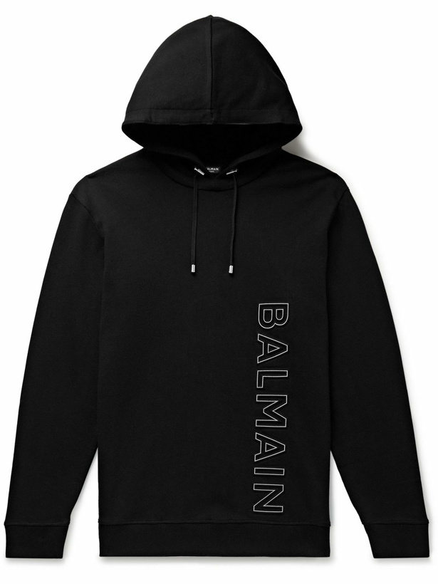 Photo: Balmain - Reflective Logo-Embossed Cotton-Jersey Hoodie - Black