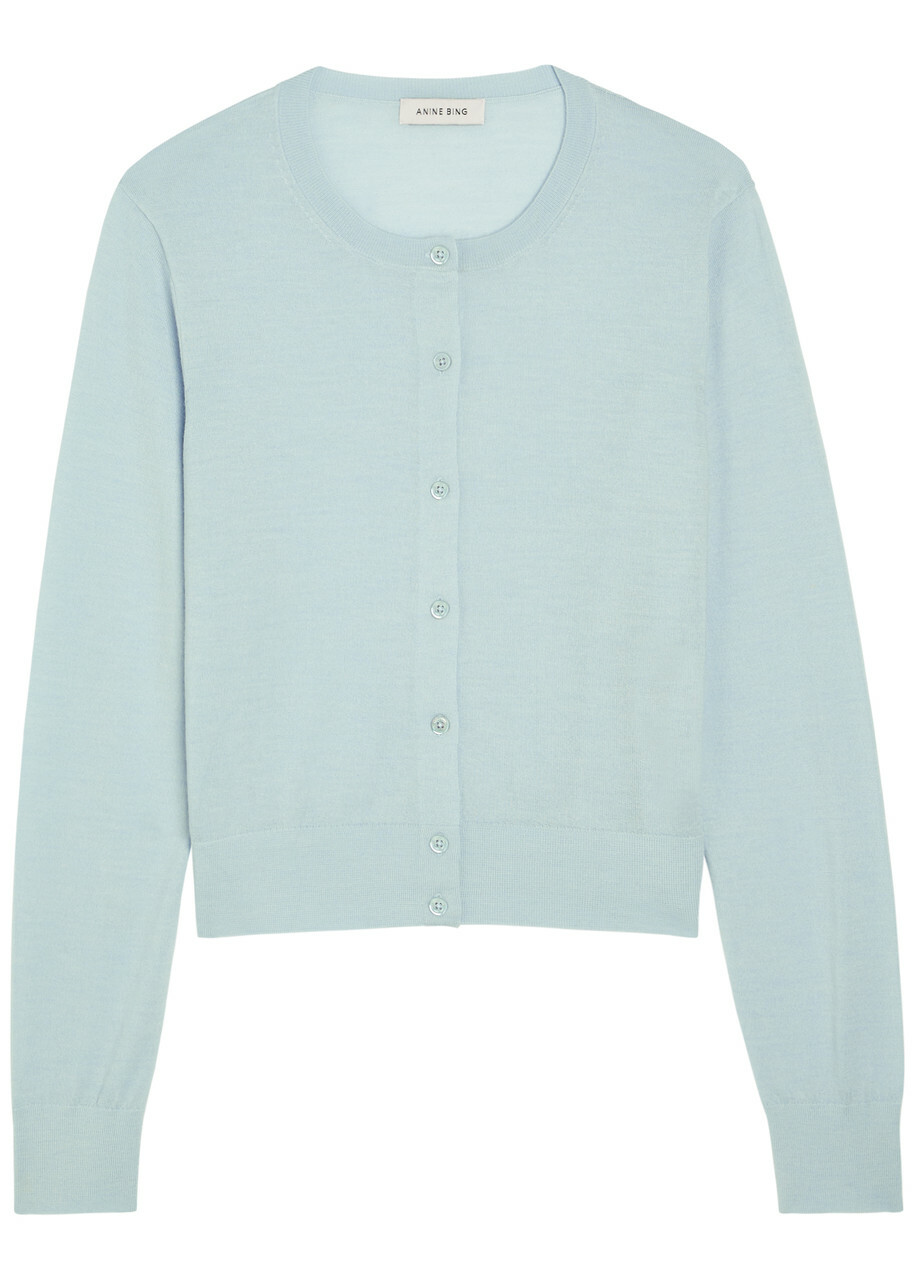 Anine Bing Moni Wool and Cashmere-blend Cardigan Light Blue
