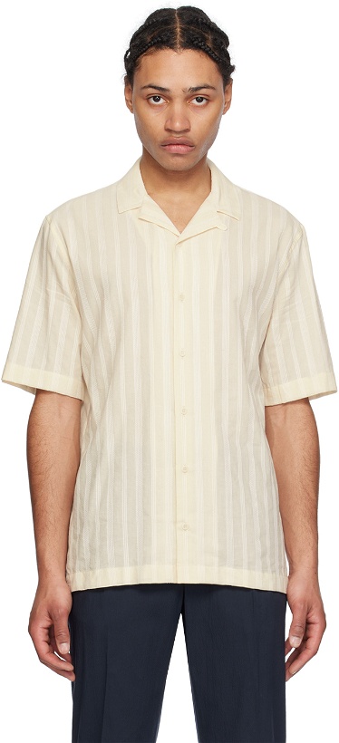 Photo: Sunspel Beige Embroidered Stripe Shirt
