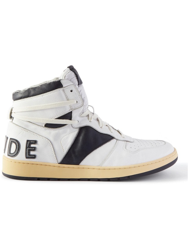 Photo: Rhude - Rhecess Logo-Appliquéd Distressed Leather High-Top Sneakers - White