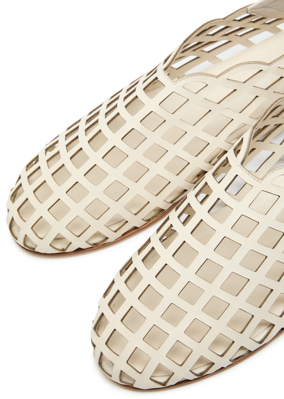 Gia Borghini Peek-a-boo Leather Ballerina Flats White