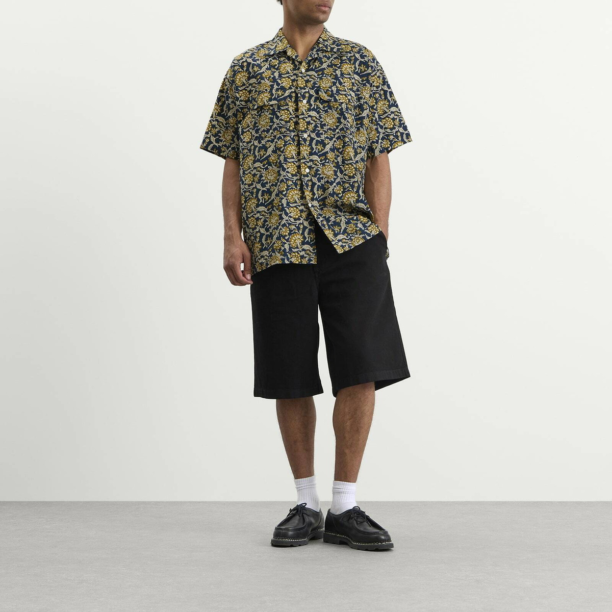 Beams Plus Men's Block Print Open collar Shirt in Blue