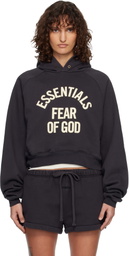 Fear of God ESSENTIALS Black Campus 90's Cropped Raglan Hoodie