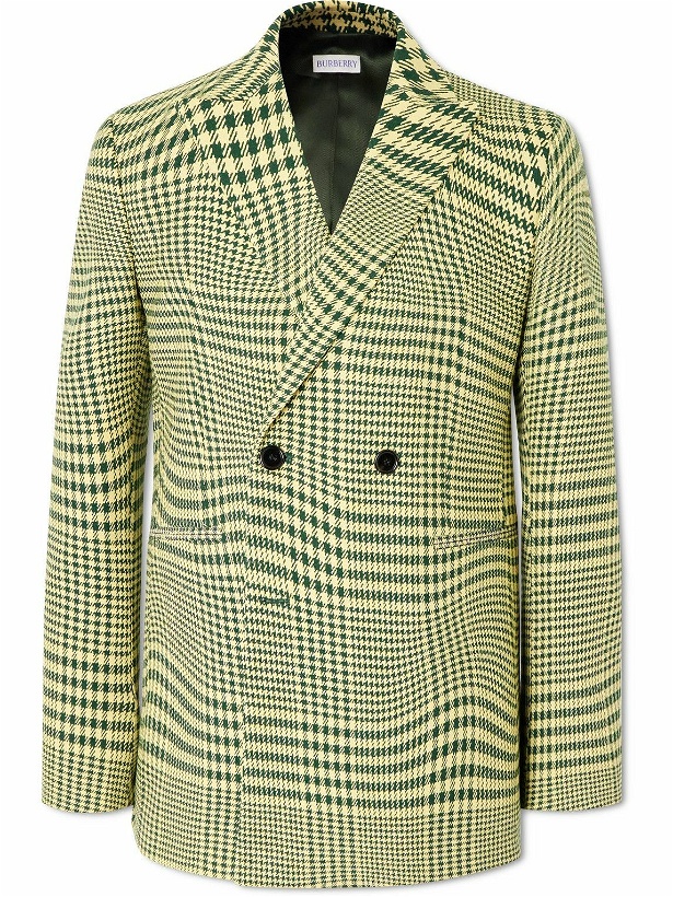 Photo: Burberry - Double-Breasted Houndstooth Wool-Blend Suit Jacket - Green