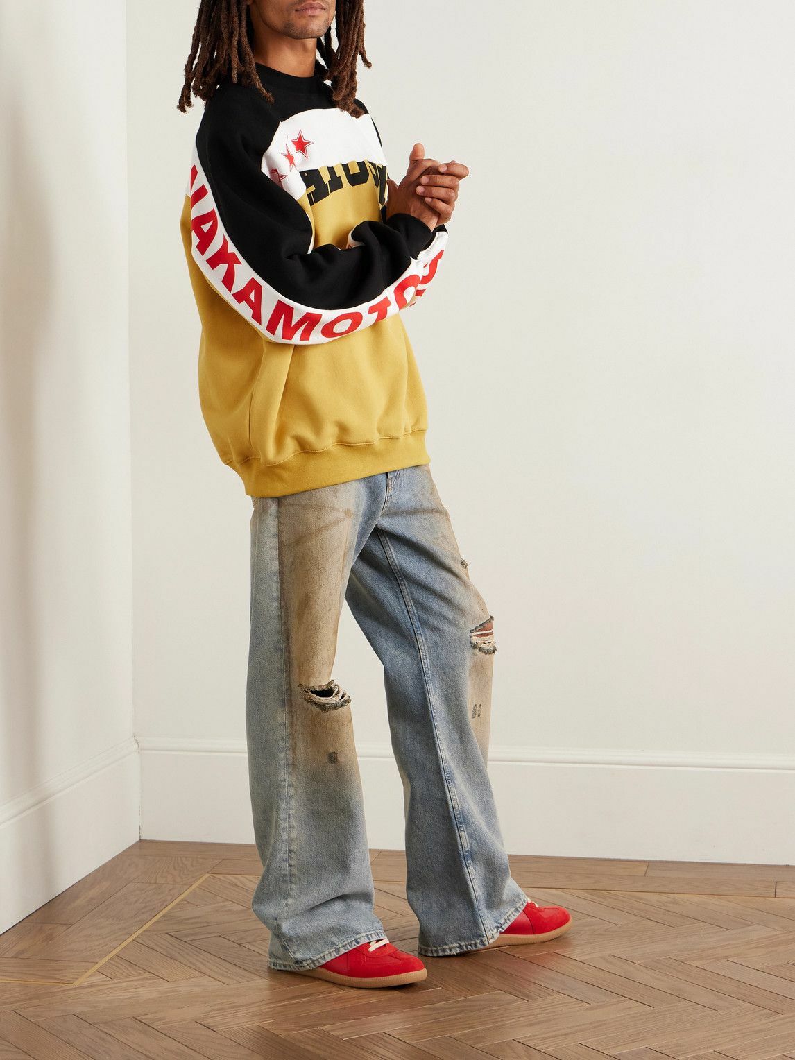 Satoshi Nakamoto - Panelled Printed Cotton-Jersey Sweatshirt - Yellow
