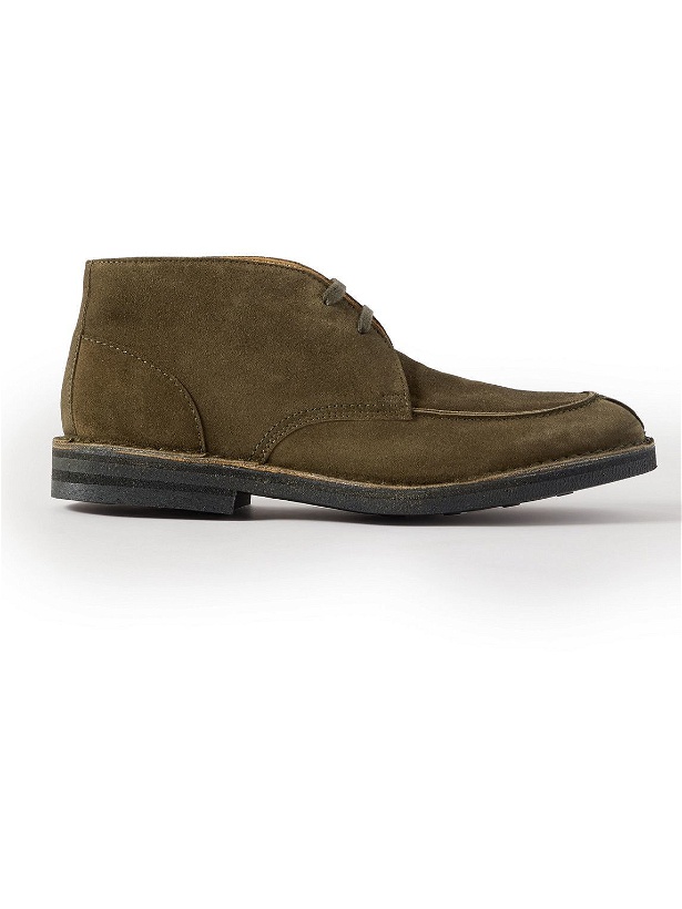 Photo: Mr P. - Andrew Split-Toe Shearling-Lined Regenerated Suede by evolo® Chukka Boots - Brown