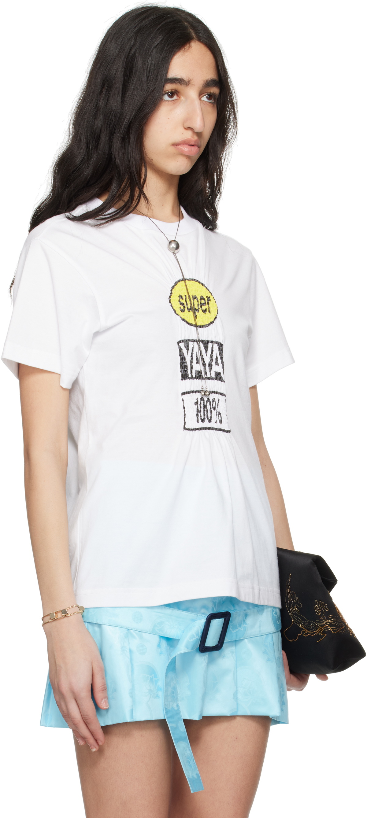 トップス SUPER YAYA ICONIC LOGO T-SHIRTS SUPER YAYA White Logo Elastic T-shirt SUPER YAYA