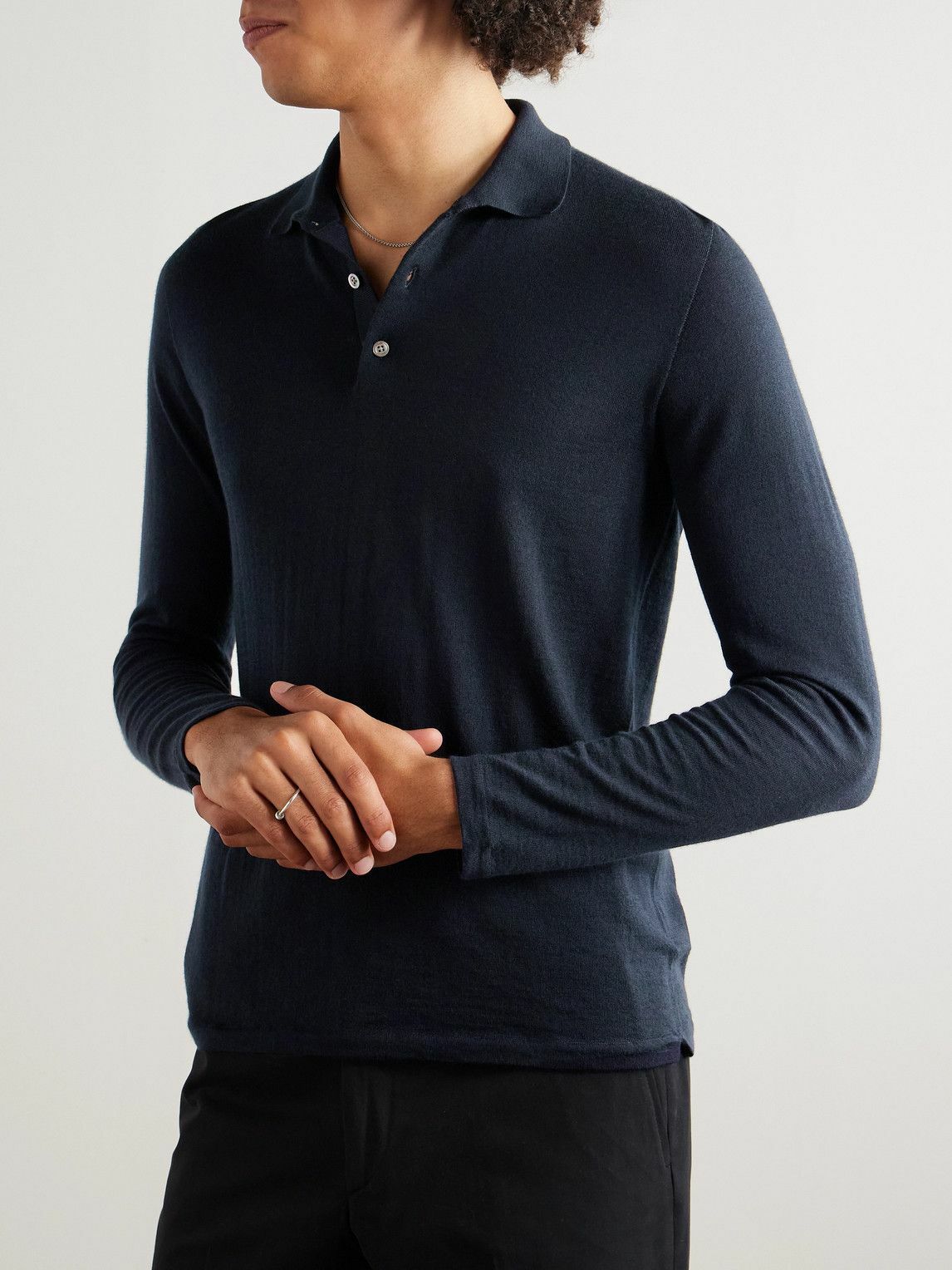 Saman Amel - Slim-Fit Wool Polo Shirt - Blue