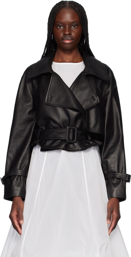 Photo: Nour Hammour Black Hatti Cropped Leather Jacket