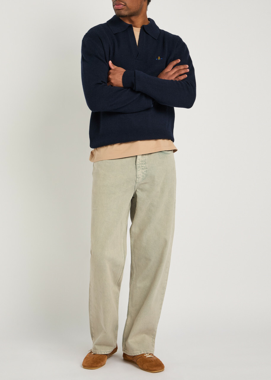 Vivienne Westwood Logo-embroidered Wool and Cashmere-blend Polo Jumper Navy