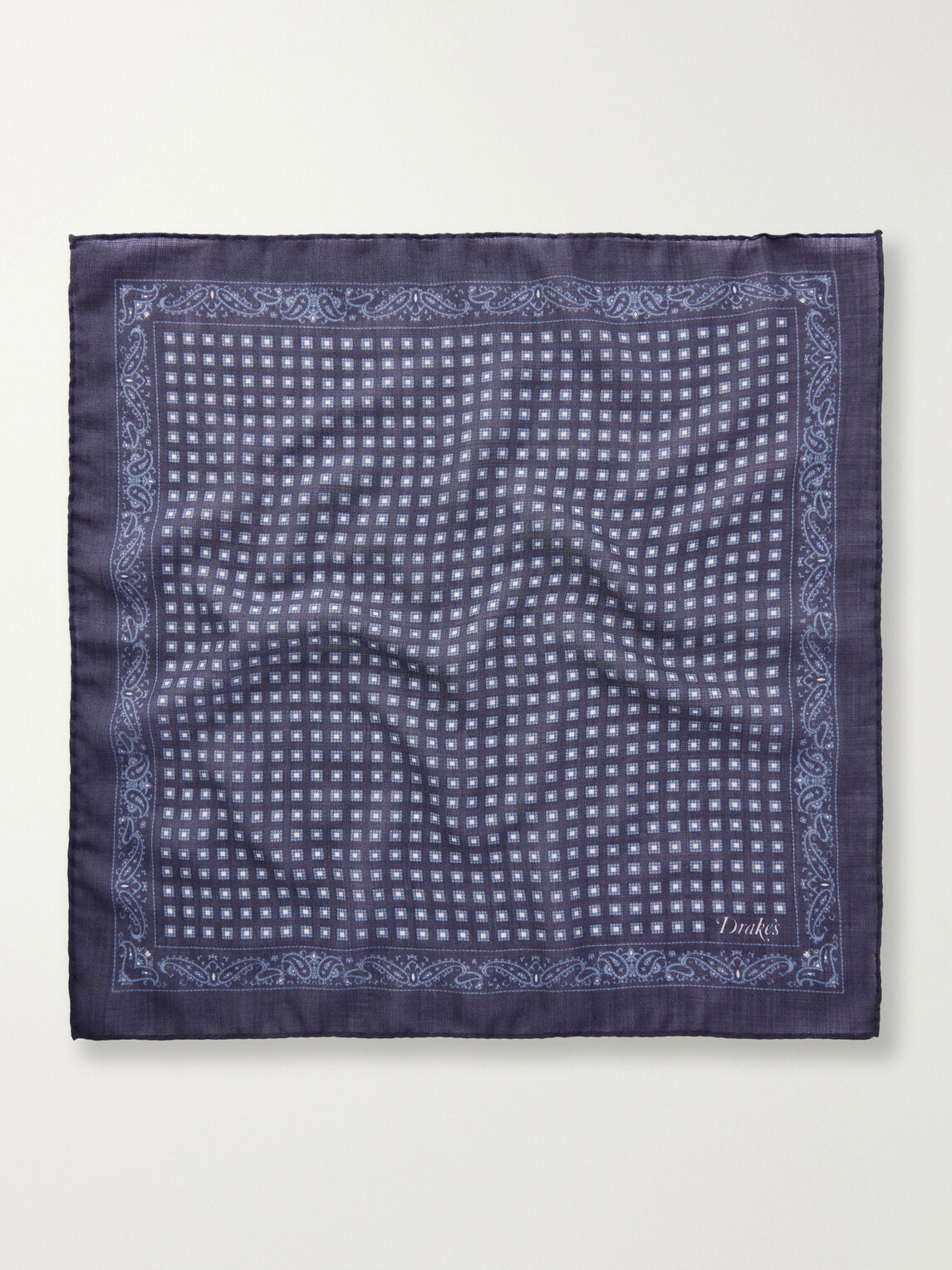 Drake's - Paisley-Print Silk and Wool-Blend Challis Pocket Square - Blue