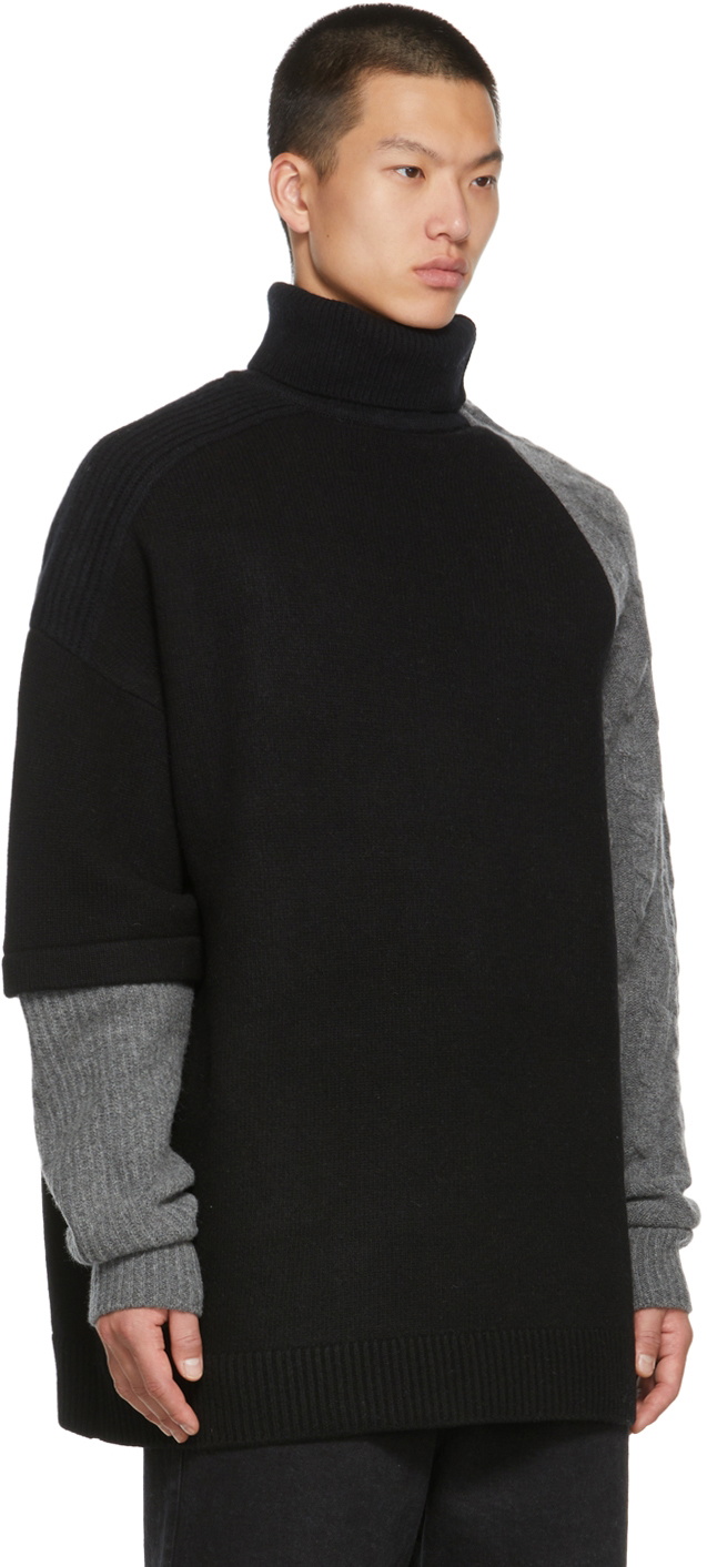 JERIH Black Wool Colorblock Turtleneck