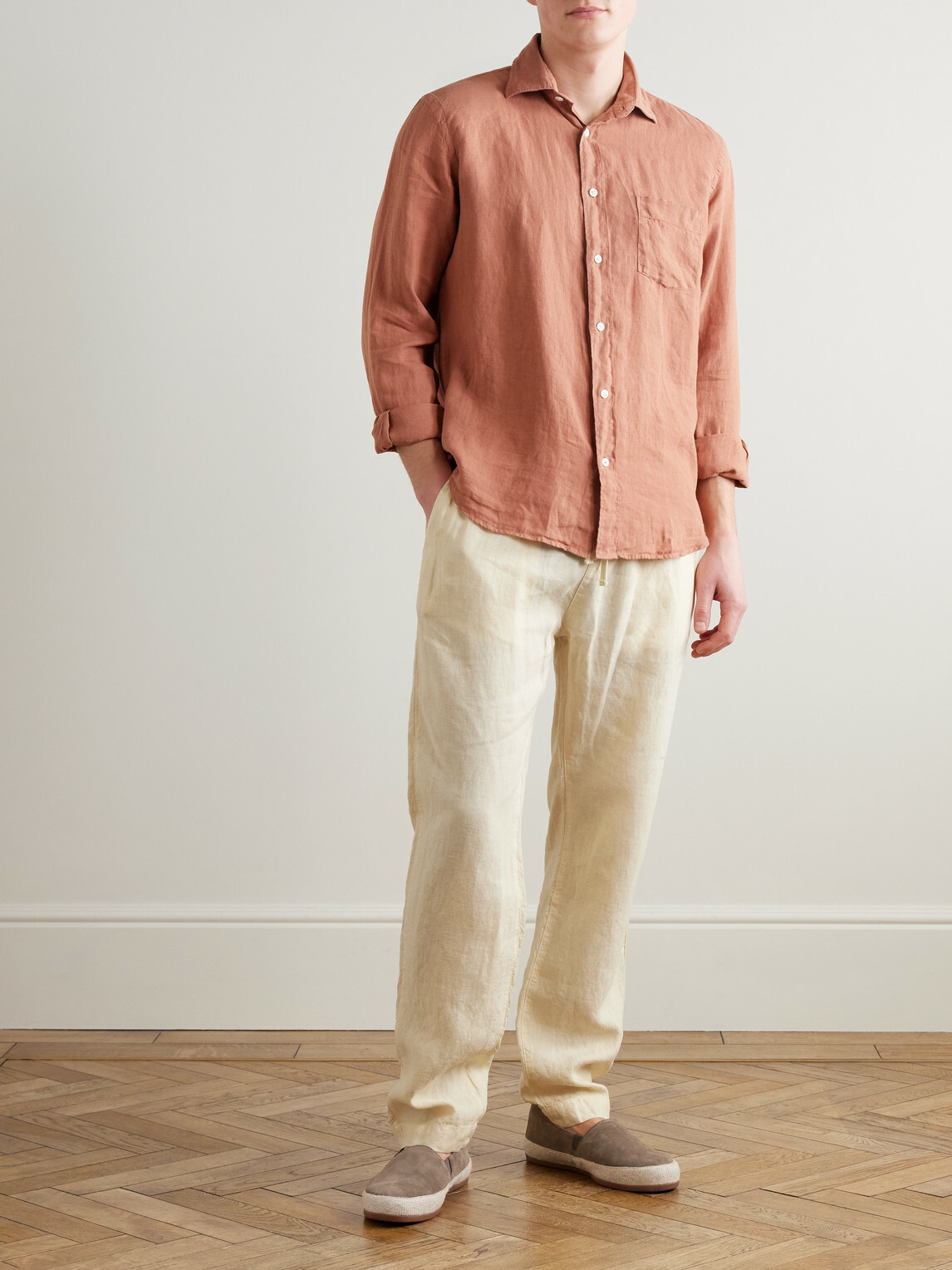 Hartford - Joggy Straight-Leg Linen Drawstring Trousers - Yellow