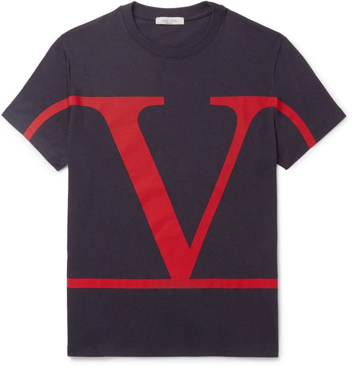 Photo: Valentino - Logo-Print Cotton-Jersey T-Shirt - Navy