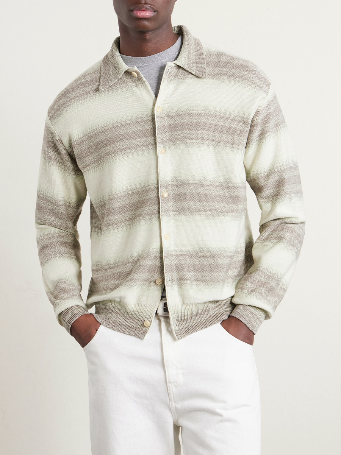 Auralee - Dégradé Striped Knitted Cotton and Silk-Blend Cardigan - Gray