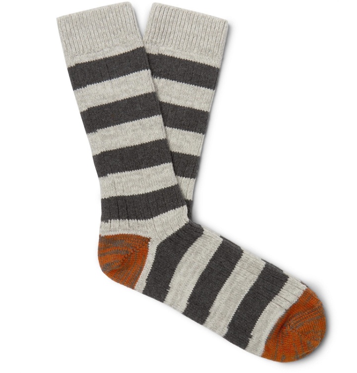 Photo: Thunders Love - Nautical Turn Striped Recycled Cotton-Blend Socks - Gray