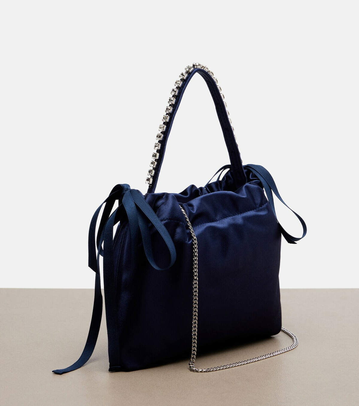 Jimmy Choo Drawstring Mini embellished satin top-handle bag