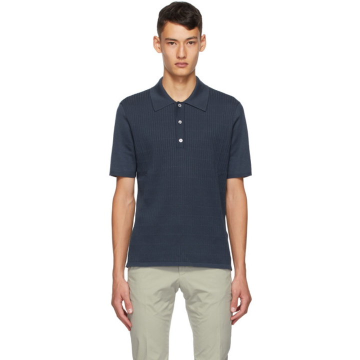 Photo: Dunhill Blue Silk Rolla Quilt Textured Polo