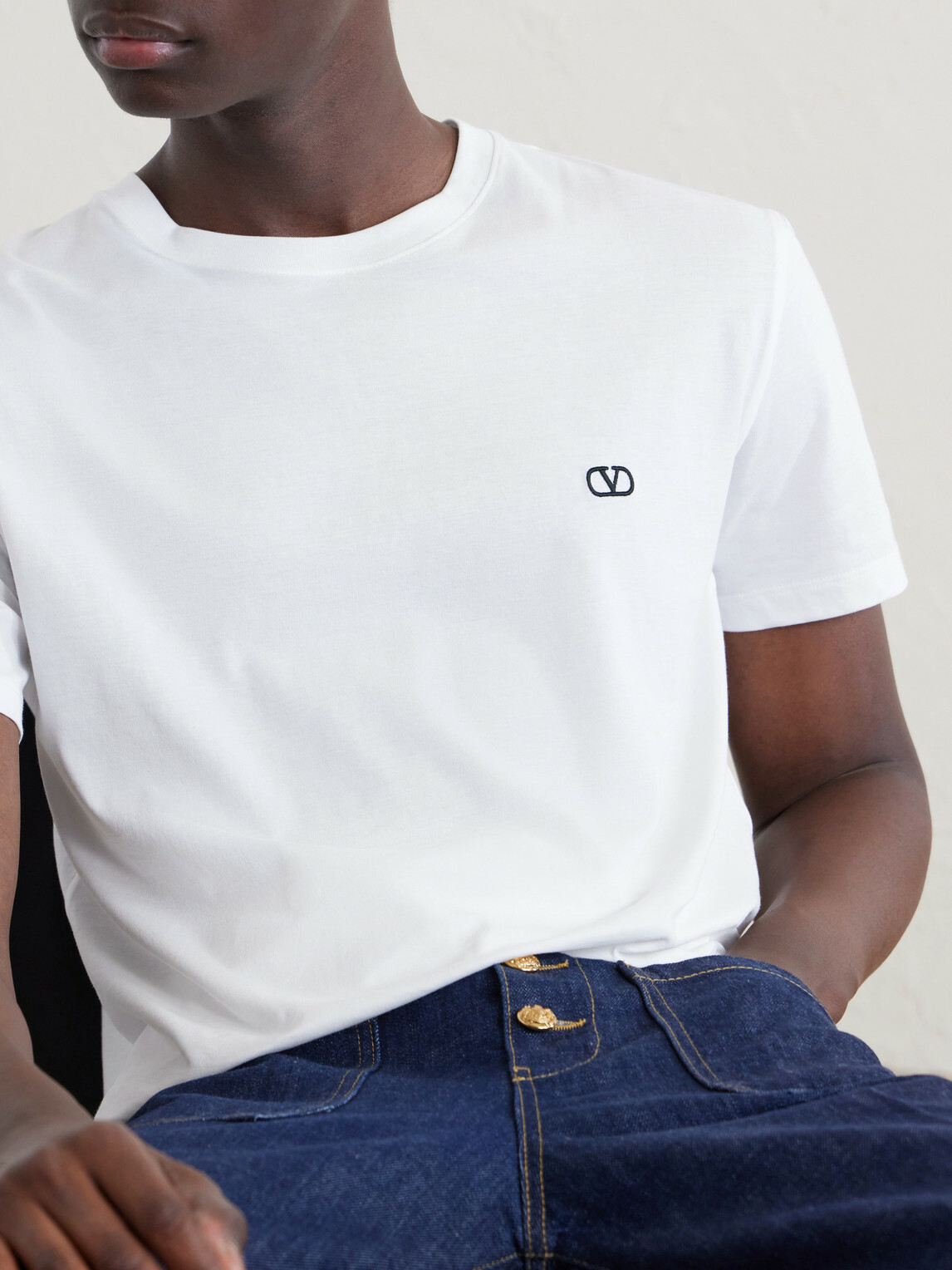 Valentino Garavani - Logo-Embroidered Cotton-Jersey T-Shirt - White