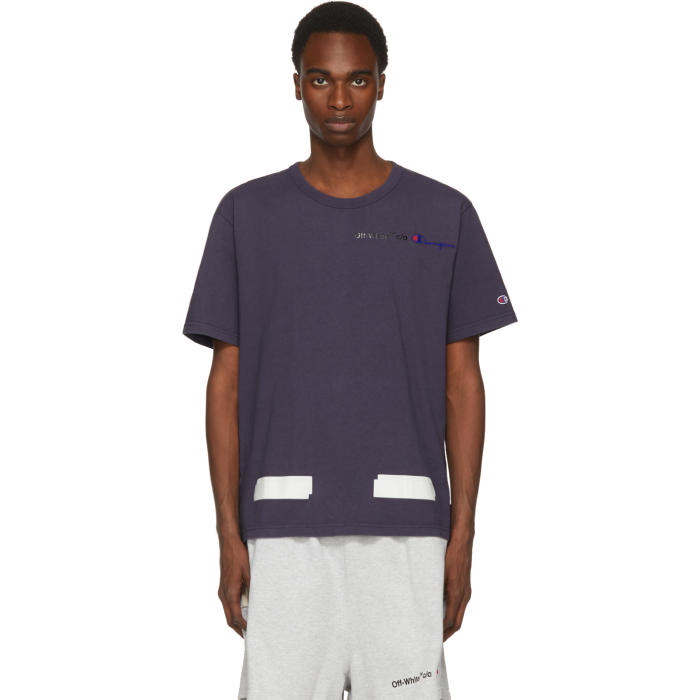 Photo: Off-White Navy Champion Reverse Weave Edition T-Shirt