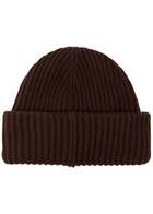 Ganni Logo-appliquéd Ribbed Wool-blend Beanie - Brown - One Size