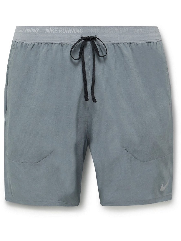 Photo: Nike Running - Stride Straight-Leg Mesh-Panelled Dri-FIT Ripstop Shorts - Gray