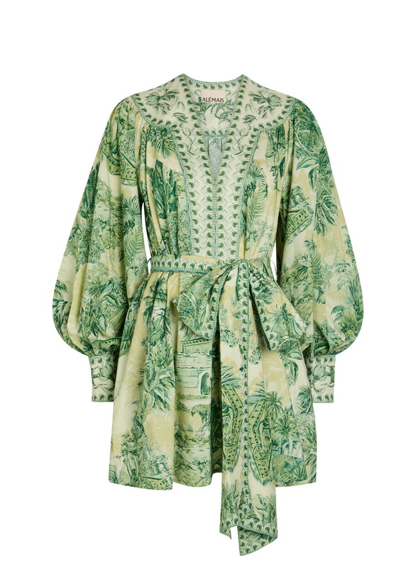 Photo: Alemais Sara Printed Cotton and Silk-blend Mini Dress Green
