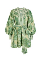 Alemais Sara Printed Cotton and Silk-blend Mini Dress Green