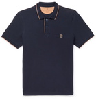 Brunello Cucinelli - Slim-Fit Contrast-Tipped Cotton-Piqué Polo Shirt - Navy