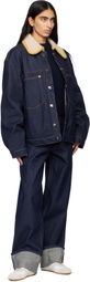 Charles Jeffrey LOVERBOY Navy Knitted Collar Denim Jacket