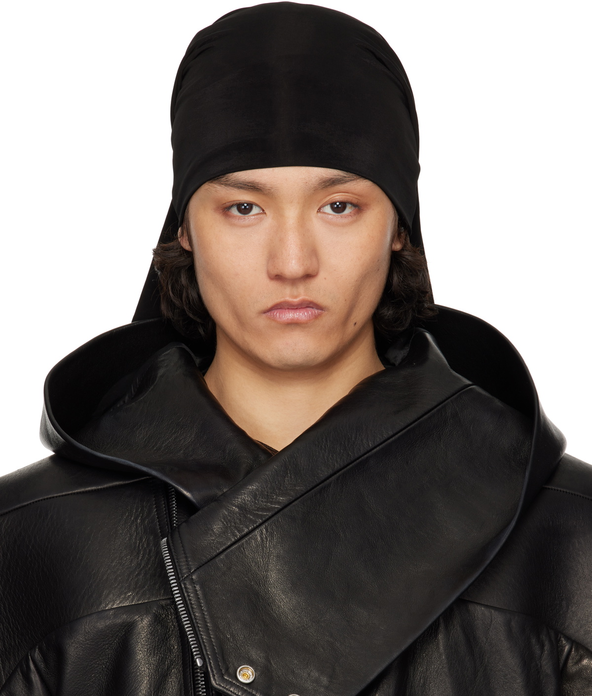 Rick Owens Black Hollywood Stretch Cupro Jersey Wig Hat Rick Owens