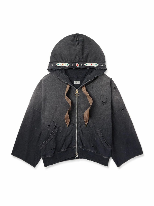 Photo: KAPITAL - Embelished Distressed Cotton-Jersey Zip-Up Hoodie