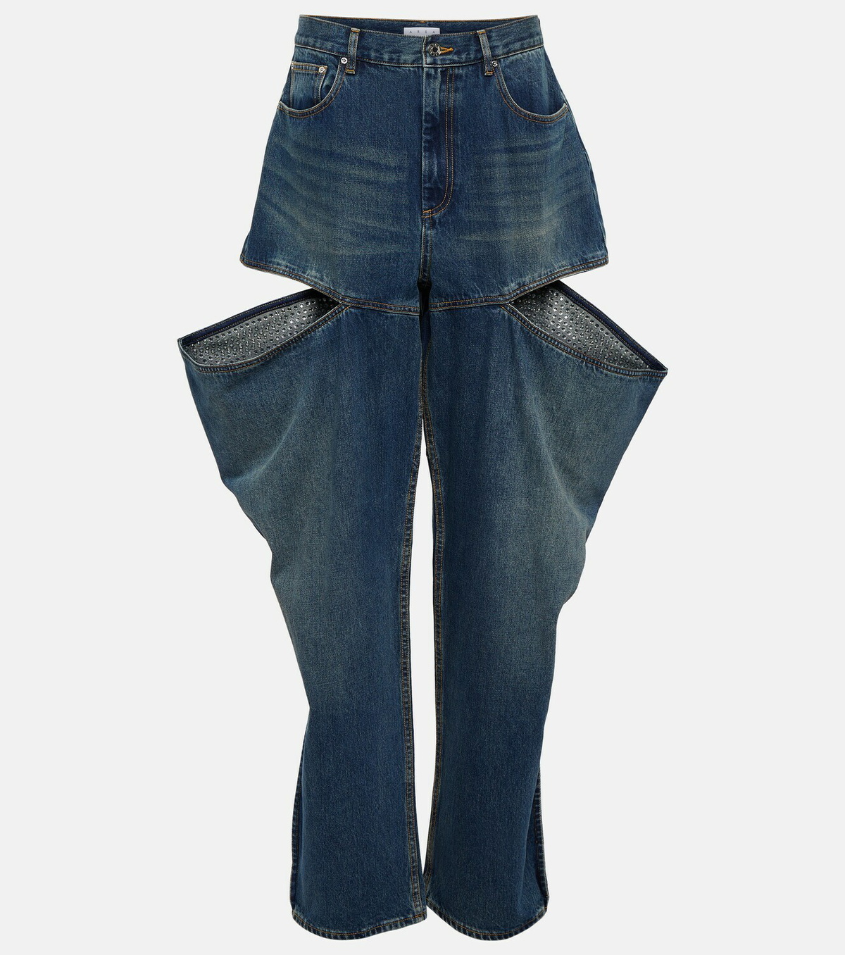 Area Embellished cutout tapered jeans AREA
