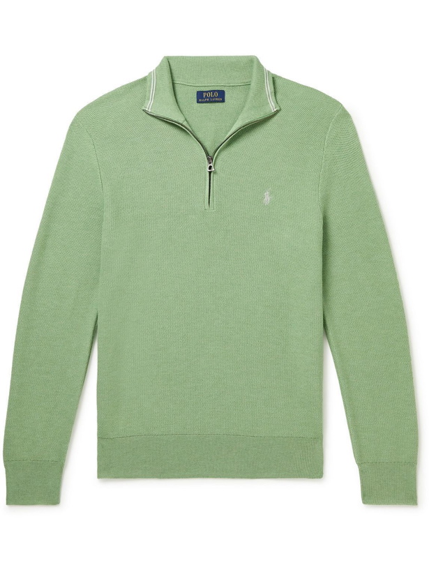 Photo: Polo Ralph Lauren - Logo-Embroidered Cotton-Piqué Half-Zip Sweater - Green