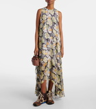 Loewe Floral asymmetric silk maxi dress