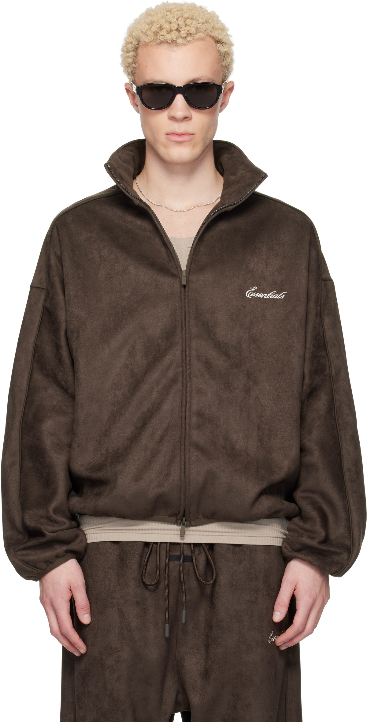 Fear of God ESSENTIALS Brown Faux-Suede Fleece Signature Modern Track Jacket