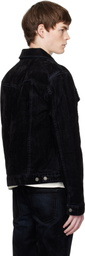 COÛT DE LA LIBERTÉ Black Johnny Stretch Suede Denim Trucker Jacket