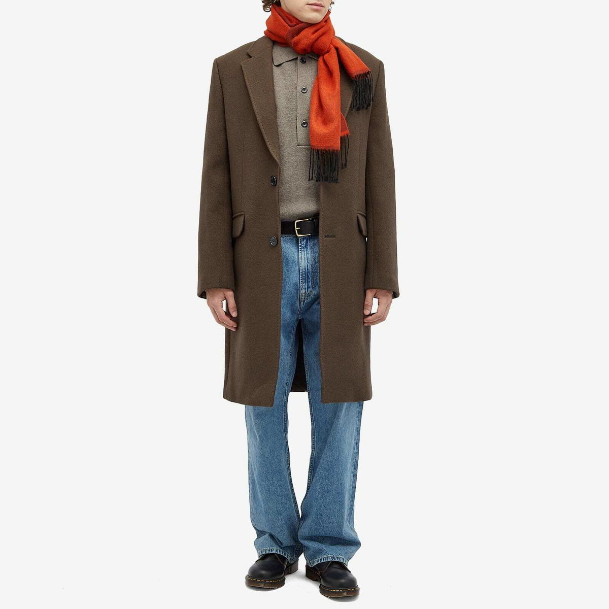 AMI Paris Men's Two Button Herringbone Wool Overcoat in Dark Coffee