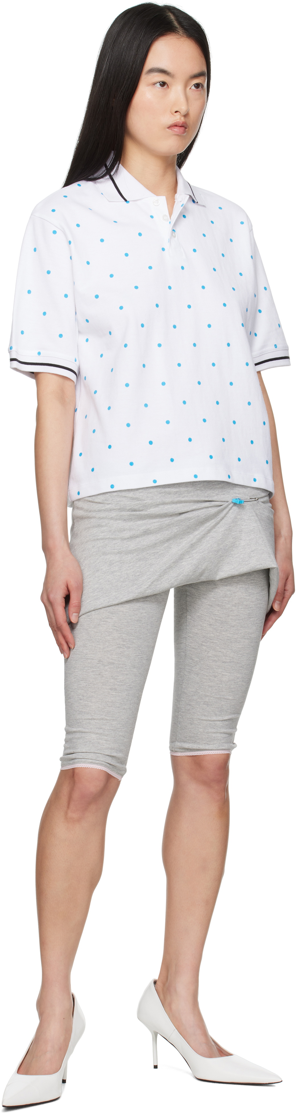Ashley Williams White Polka-Dot Polo