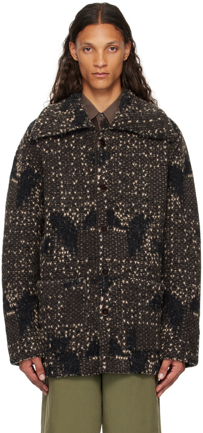 トップス Dries Van Noten Brown Wool Knit Cardigan Dries Van Noten Brown Spread Collar Cardigan Dries Van Noten