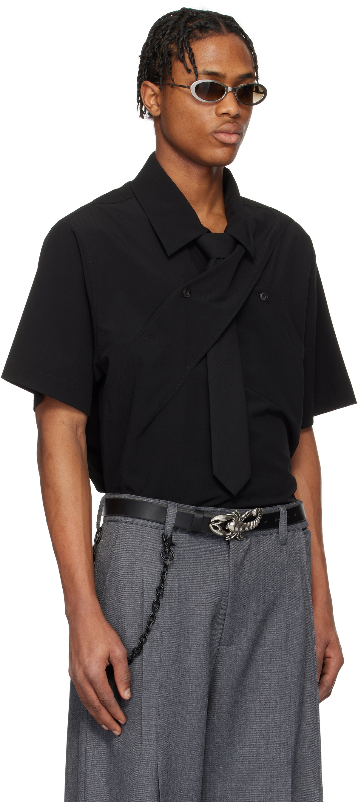 NULLUS Black Seersucker Polo
