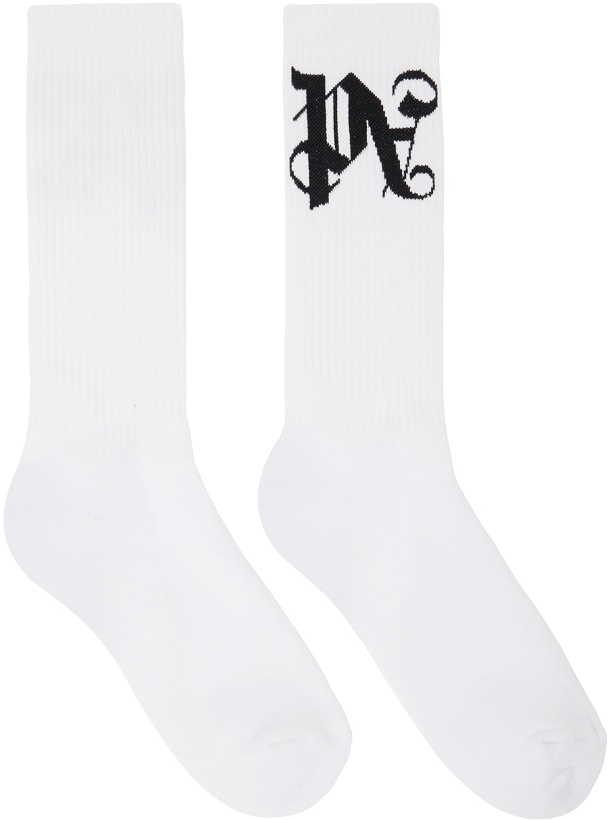 Photo: Palm Angels White Monogram Socks
