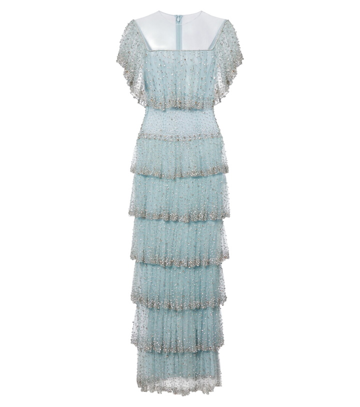 Photo: Costarellos Crystal-embellished tiered mesh gown