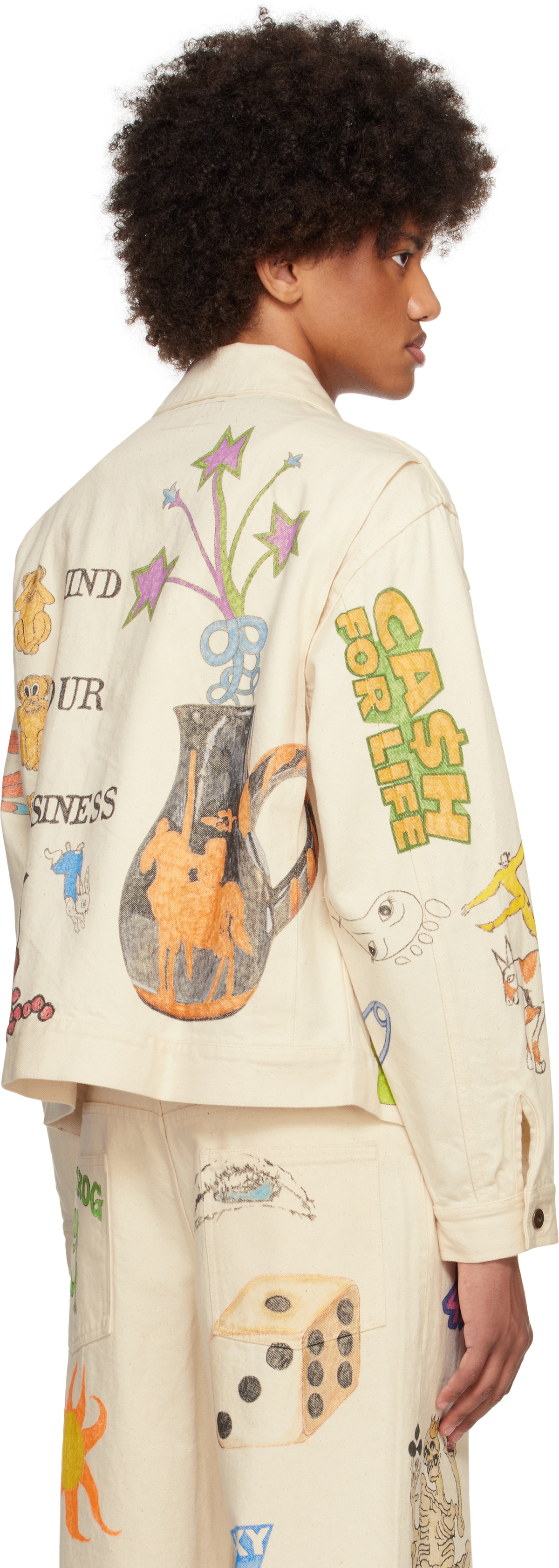 Small Talk Studio SSENSE Exclusive Off-White Hand-Drawn Denim Trucker Jacket