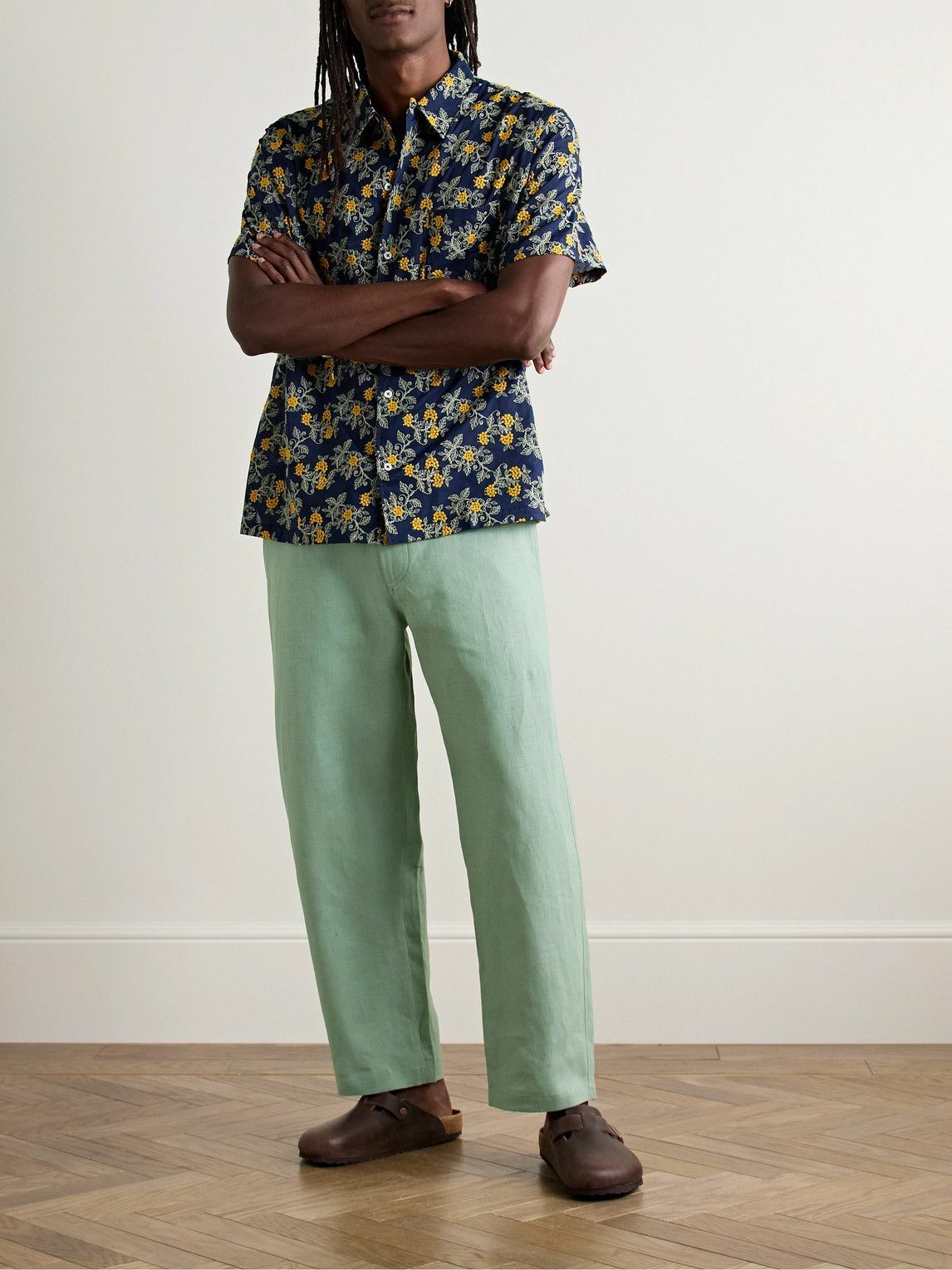 De Bonne Facture - Balloon Barrel-Leg Linen Trousers - Green