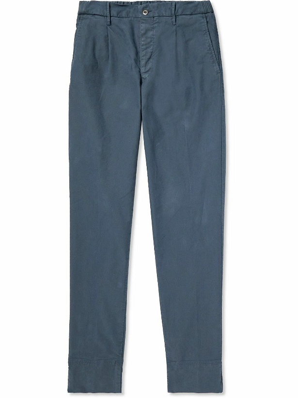 Photo: Incotex - Tapered Pleated Stretch-Cotton Twill Trousers - Blue